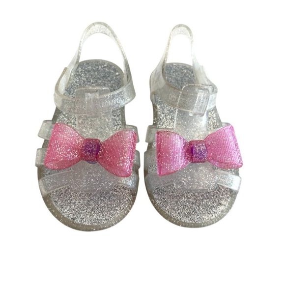 Garanimals Silver Glitter JELLY Sandals with Pink Bow KIDS Girls Size 5 - Picture 1 of 7
